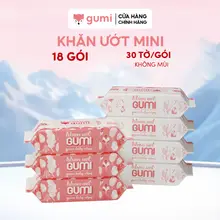 Thùng 18 gói khăn ướt 30 tờ Gumi không cồn không parabens cao cấp dành cho em bé