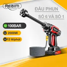 REAIM Máy rửa xe áp lực cao không dây động cơ đồng nguyên chất, đầu phun 6 trong 1