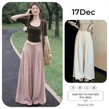 Quần đũi linen giả váy ống rộng 17Dec-818, quần đũi tơ ống rộng giả váy thiết kế bèo nhún 2 lớp