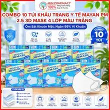 COMBO 10 TÚI Khẩu Trang người lớn MAYAN 3D Mask PM 2.5 MEDI màu trắng (túi 5 cái) - Minpharmacy