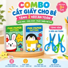 [TẶNG 2 KÉO AN TOÀN]Combo sách cắt giấy thủ công 124 trang cho bé 2+, giấy dày dễ cắt, luyện tay khéo