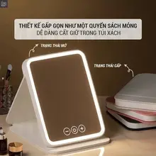 Gương Để Bàn Trang Điểm , Gương Cầm Tay Gập, Gương Mini Cầm Tay Có Đèn Led Cảm Ứng 03 Chế Độ Kèm Sạc