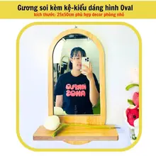 Gương treo nhà tắm. Gương trang điểm soi mặt  phòng tăm trang trí phòng ngủ kèm kệ hình oval size 25x50cm mirrortoctoc
