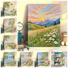Sawg-căng khung-/32*40cm/40*50-Tranh tô màu theo số -Tranh sơn dầu số hoá phong cảnh  ĐÃ CĂNG SẴN KHUNG-tranh số hoá-