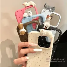 Ốp điện thoại iPhone 17 16 15 14 13 12 11 Pro Max X Xr Xs Max 3D DIY Cat Candy Color Circular Dots Ốp lưng da mềm