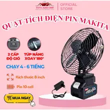 Quạt Tích Điện Khung Kim Loại Pin 10 Cel Sử Dụng 1-3H, Quạt Pin Makita Để Bàn 2 Cấp Độ Gió Siêu Mát.