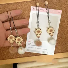 Mèo 3D Dễ Thương | Dây đeo điện Thoại Kèm Bóng Lông Nhung, Phụ Kiện Treo Túi Xách