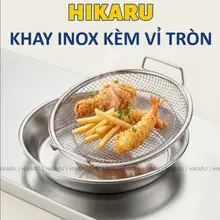 Khay Ráo Dầu Inox 304 Kèm Vỉ Hình Tròn Nhiều Kích Cỡ Dùng Nồi Chiên Không Dầu HIKARU DT250400101