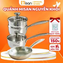 Bộ Nồi Quánh Chảo Nguyên Khối Misan Kèm Hấp Inox 304 Nấu Bột Nấu Cháo Cho Bé Ăn Dặm Tiện Lợi