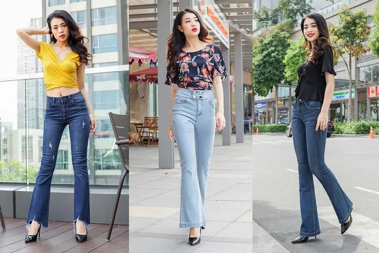 Áo thun kết hợp với quần ống loe
