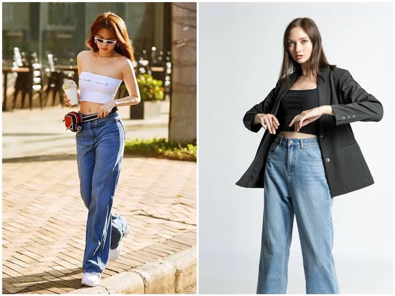 Quần ống rộng phối áo croptop khoe eo