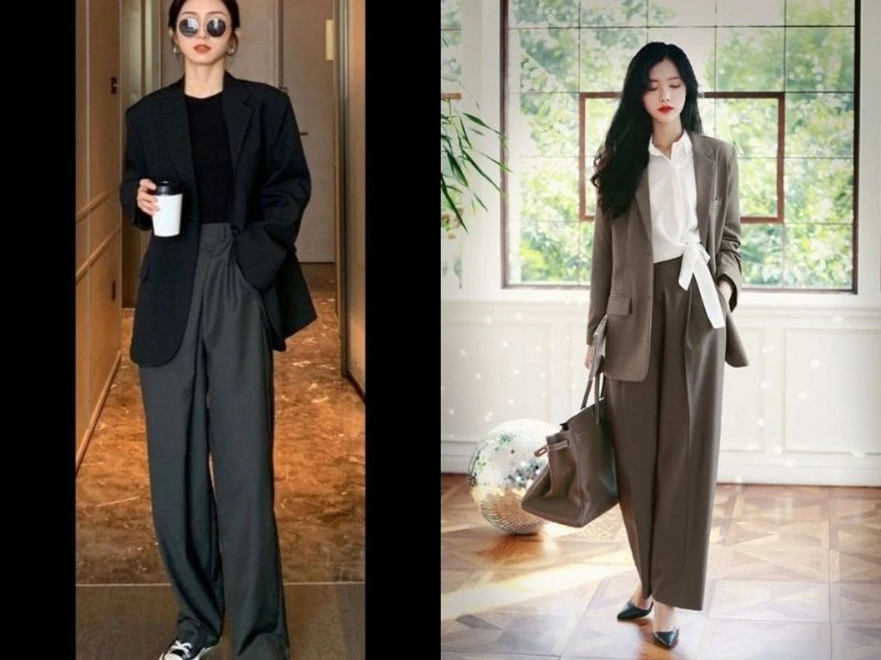 Quần ống rộng phối áo blazer thanh lịch