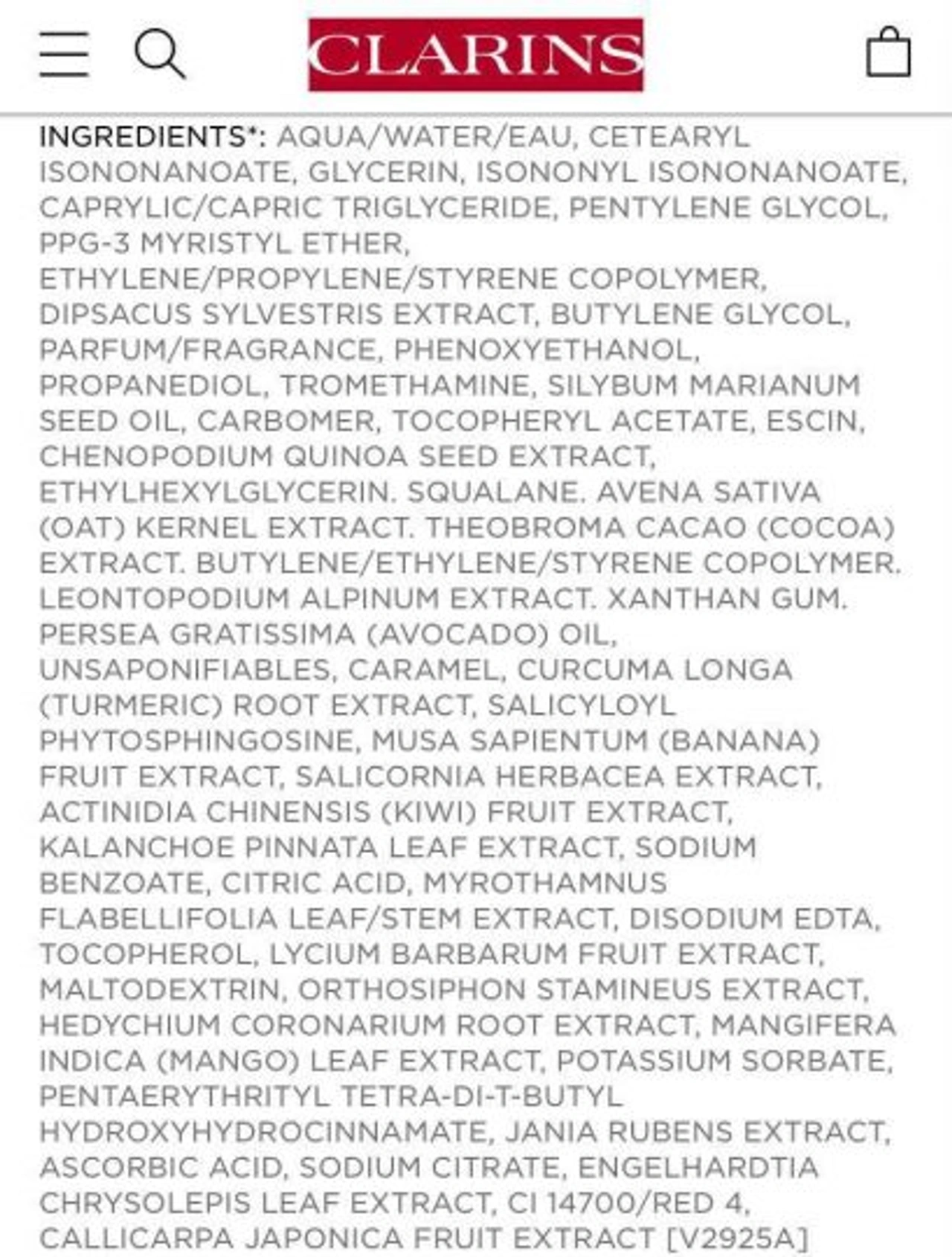 Thành phần Clarins Double Serum