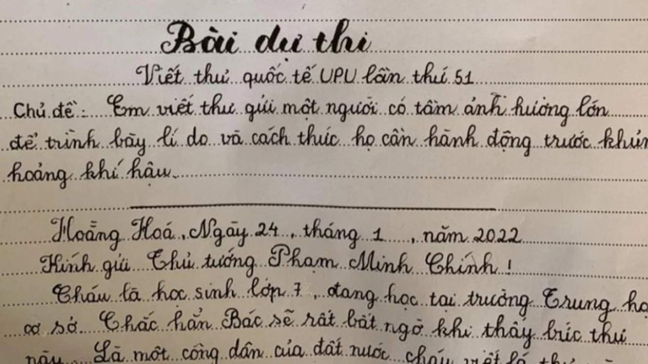 Phần mở đầu của một lá thư tham dự cuộc thi viết thư UPU lần thứ 51