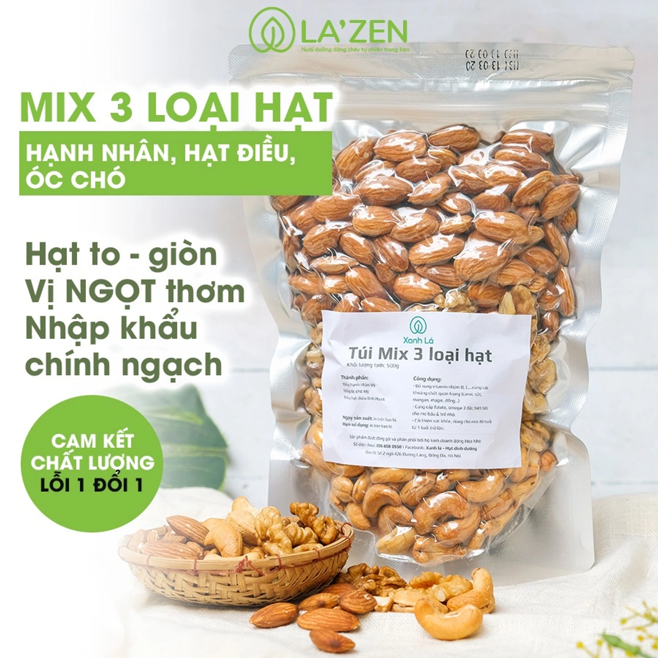 LA'ZEN – Mix 3 loại hạt Macca, Óc chó, Hạt điều