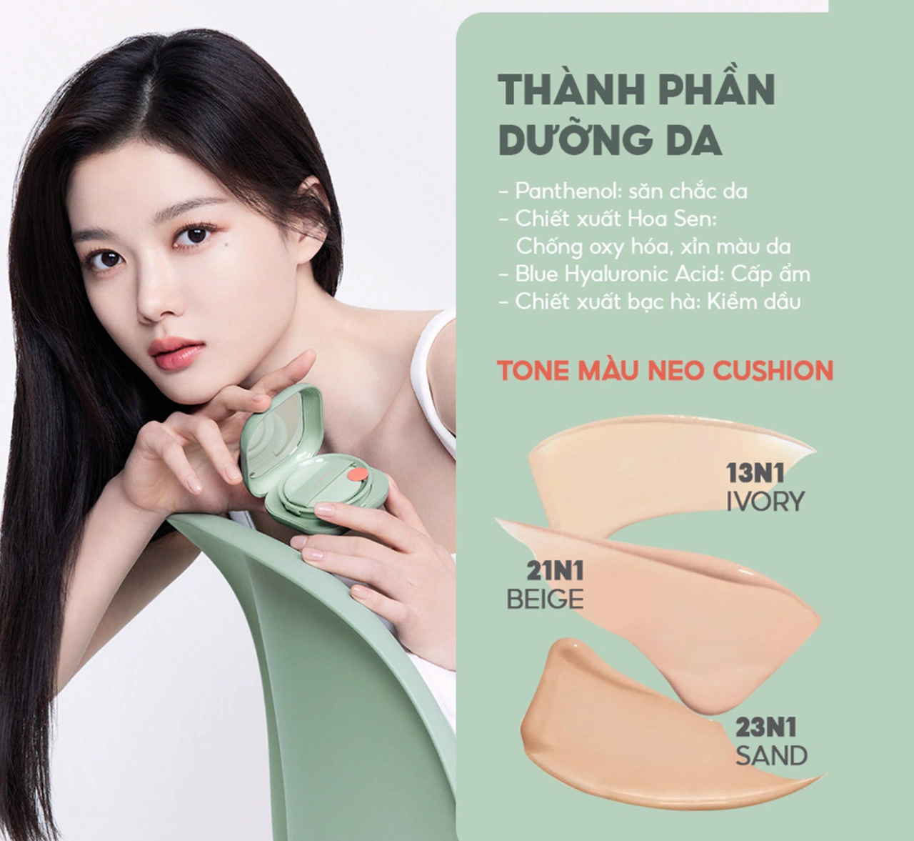 Thành phần Laneige Neo Cushion Matte Neo Skin Booster Complex Hyaluronic Acid chiết xuất hoa sen bạc hà Niacinamide Titanium Dioxide