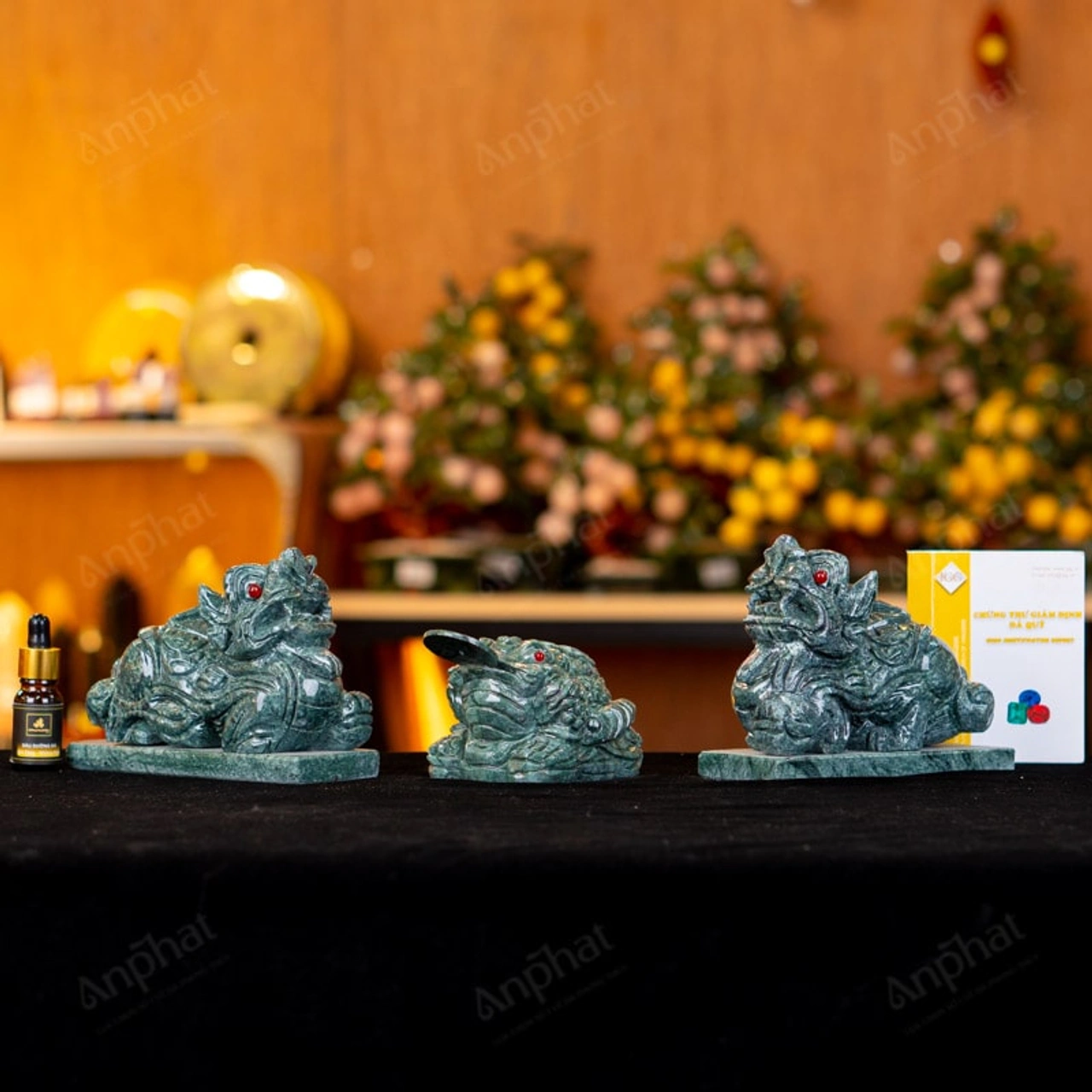 Combo Tỳ Hưu và Thiềm Thừ trọn bộ bằng đá Serpentine