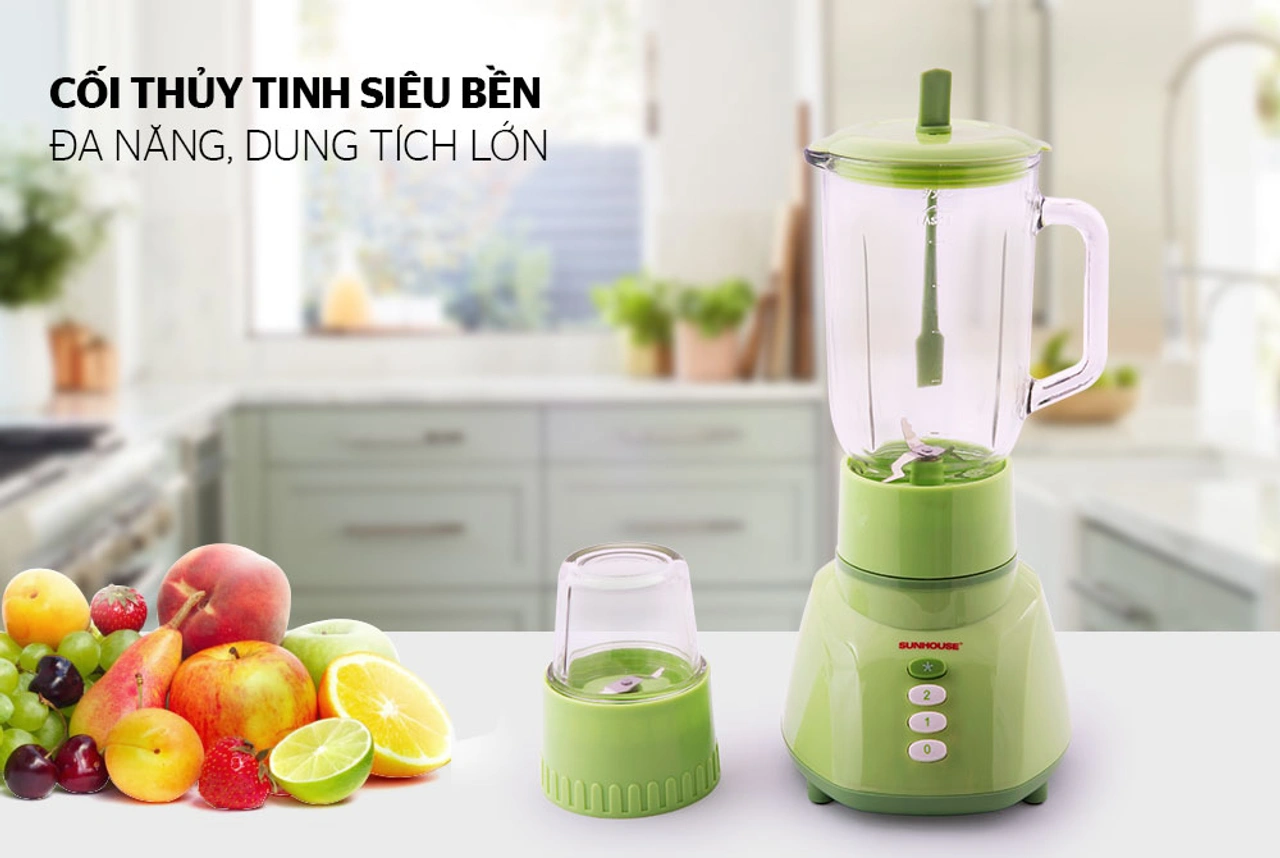 Máy xay sinh tố Sunhouse SHD5112 cối thủy tinh 2 cối giá rẻ dưới 500k