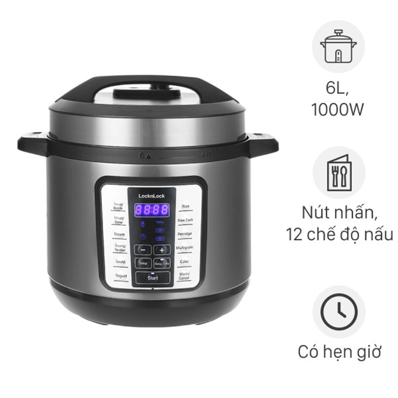 Lock&Lock EJP666SLV 6L cảm ứng điện tử nhôm chống dính không PFOA hẹn giờ 24h thiết kế Hàn Quốc