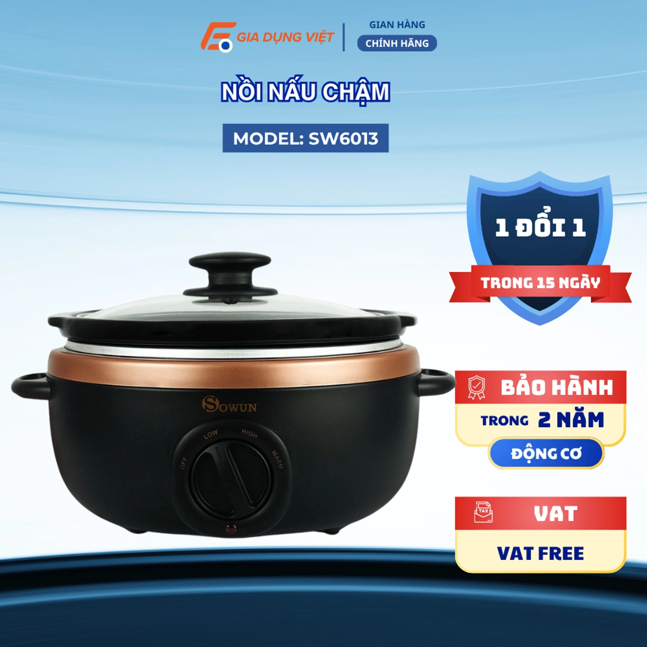 Nồi nấu chậm Sowun SW 6013 3.5L lòng sứ ceramic kho cá gia đình