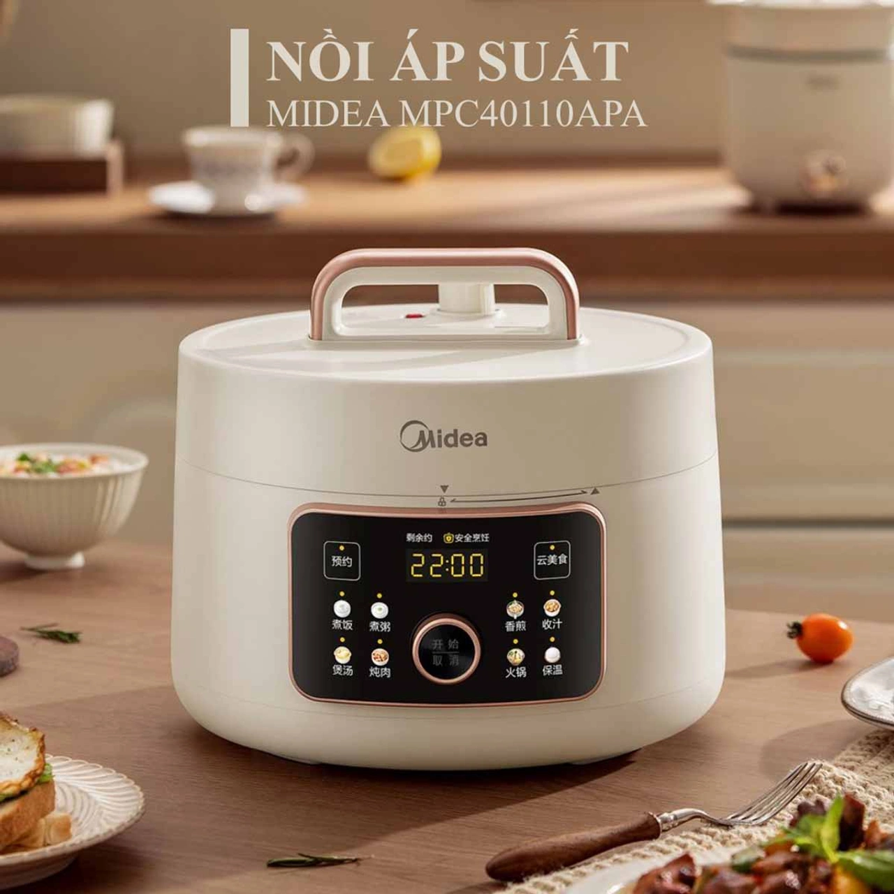 Midea MPC40110APA 4L 1000W 8 chế độ nấu tự động nồi áp suất điện giá rẻ gia đình nhỏ