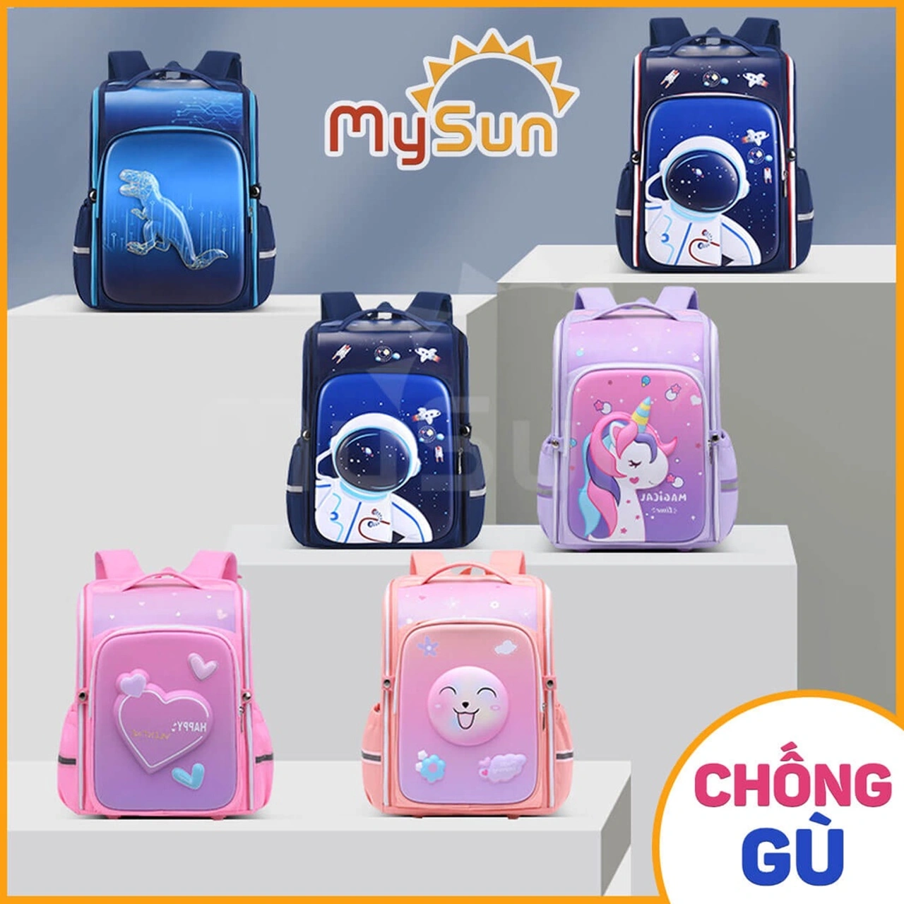 Balo học sinh tiểu học MySun chống gù lưng siêu nhẹ