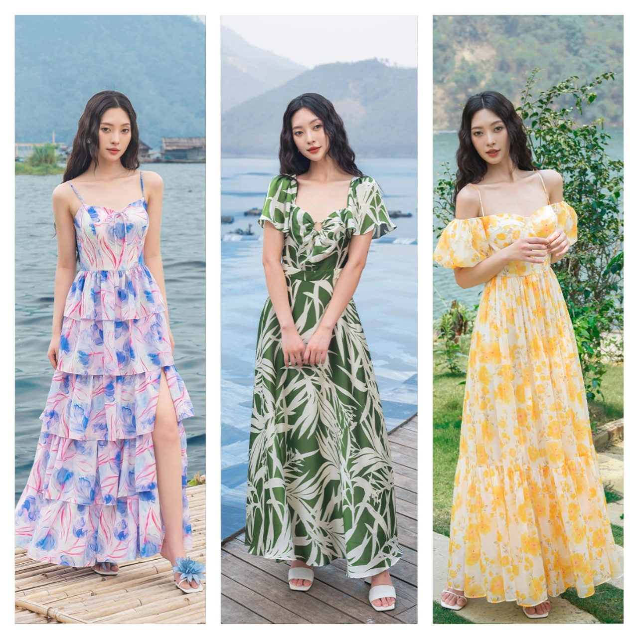 Váy maxi vải nhẹ mùa hè chống nắng