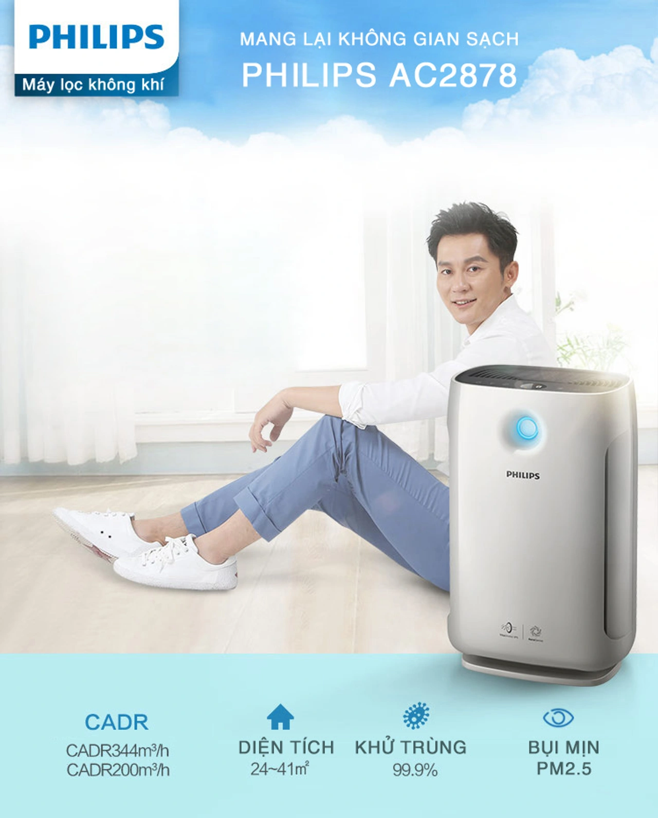 Philips AC2887 máy lọc không khí cao cấp AeraSense lọc hạt 0.02 micron