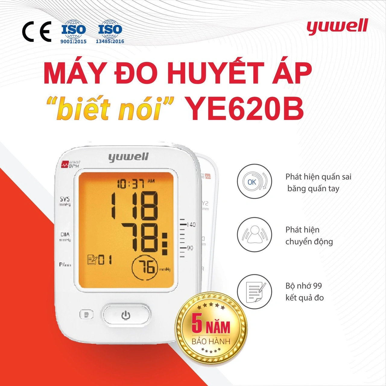 Yuwell YE620B máy đo huyết áp bắp tay có giọng nói tiếng Việt
