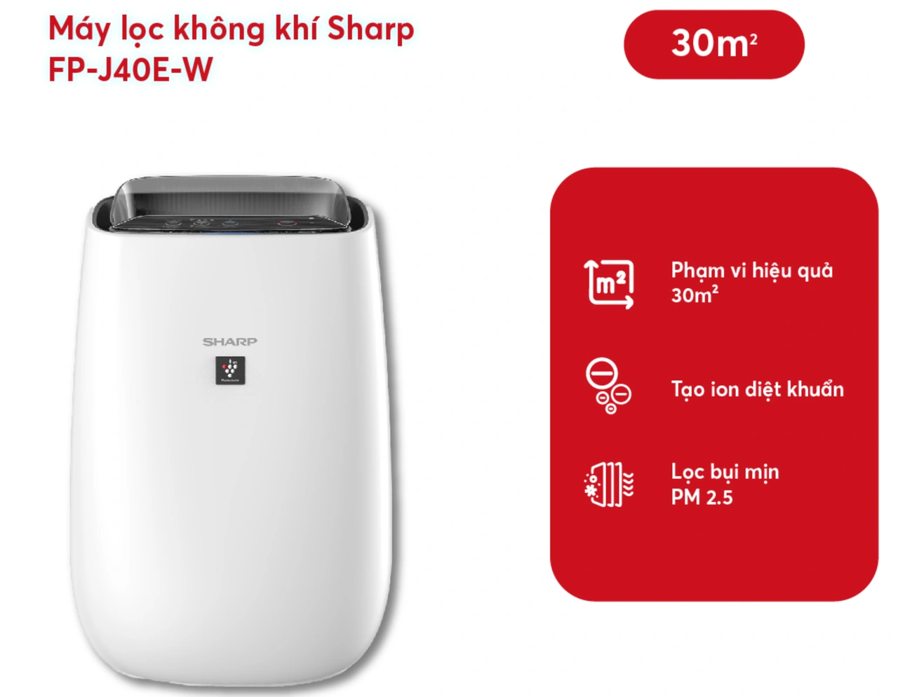 Sharp FP-J30E-W máy lọc không khí nhỏ Plasmacluster ion