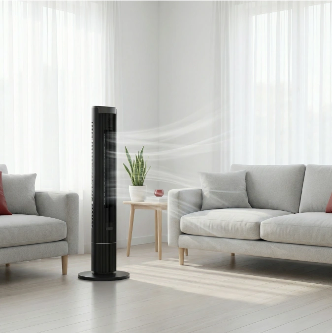 Góc đặt quạt tích điện quạt cây phòng khách tối ưu luồng gió