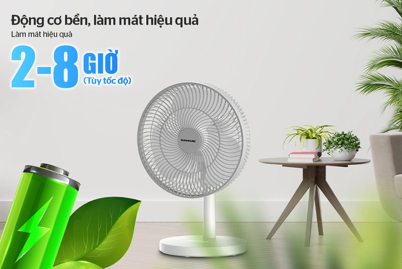 Quạt sạc Sunhouse SHD7115 mini dùng phòng nhỏ ban đêm