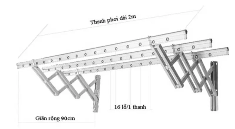 Chiều dài thanh phơi từ 2m trở lên phù hợp với đa số căn hộ