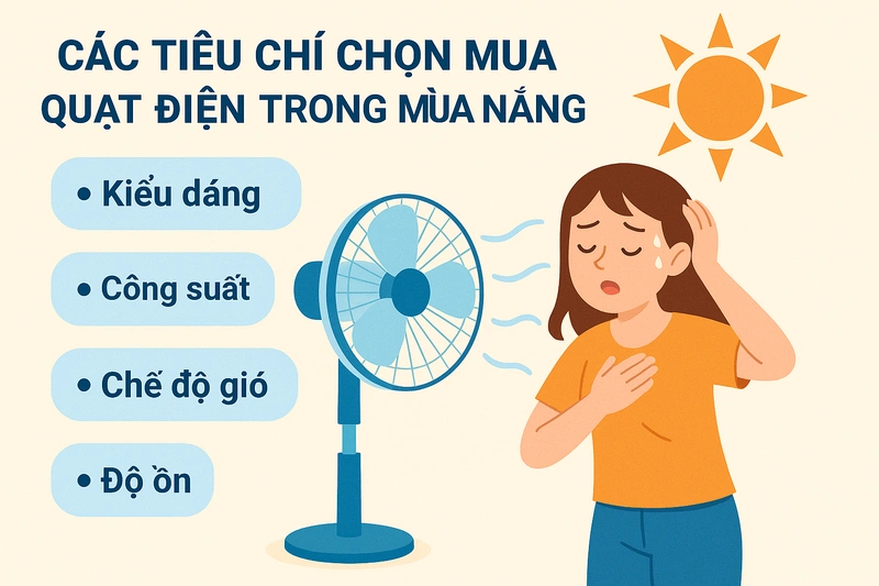 4 tiêu chí chọn quạt điện mùa hè luồng gió tiêu thụ điện tiếng ồn giá độ bền