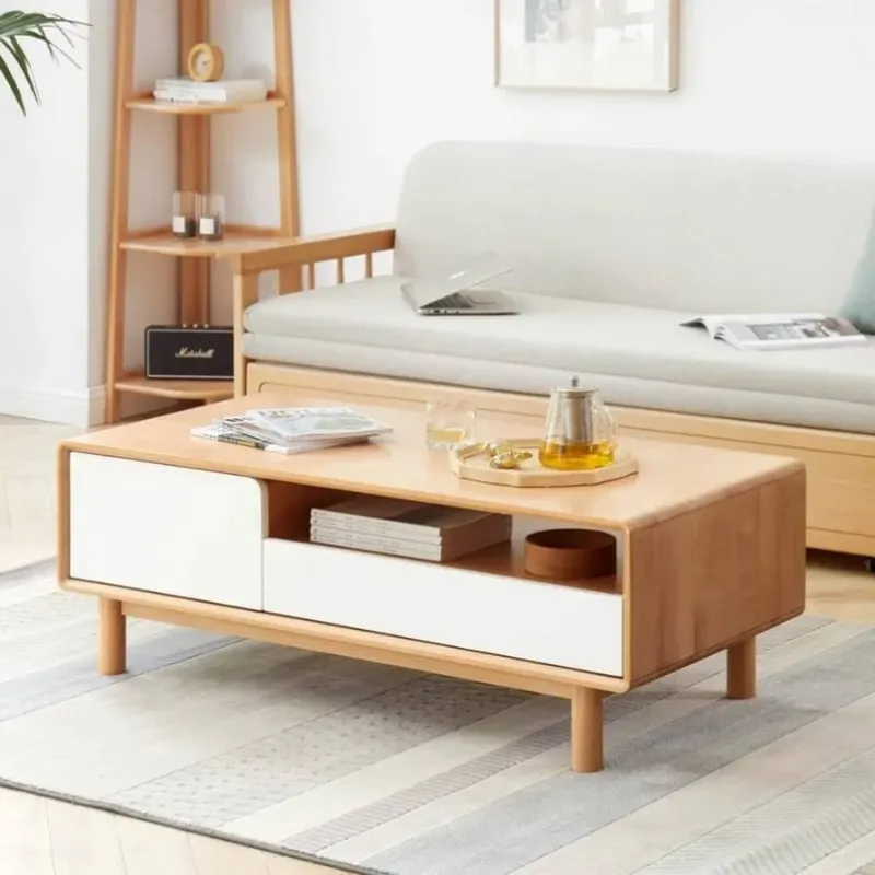 Bộ bàn ghế phòng khách gỗ sáng hiện đại kèm tủ ngăn kéo, tầm giá 5 triệu