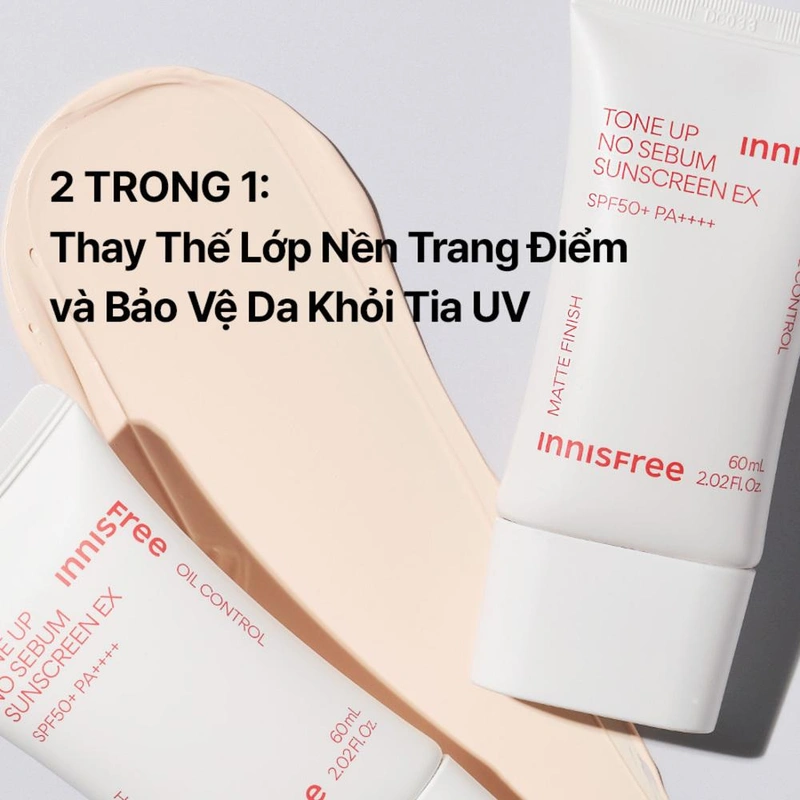 Kết cấu và tone nâng của Innisfree Tone Up No Sebum Sunscreen EX khi tán trên da