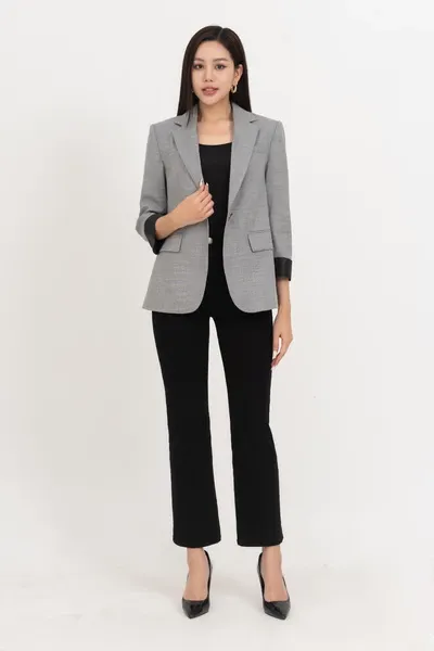 Blazer kẻ dáng dài IVY moda phong cách oversized
