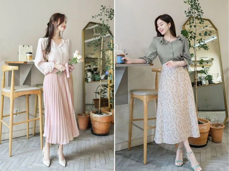 Chân váy xòe pastel công sở GUMAC phong cách feminine