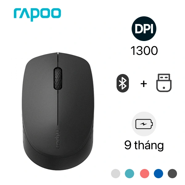 Chuột không dây Rapoo M100 Silent màu đen với thông số DPI và pin