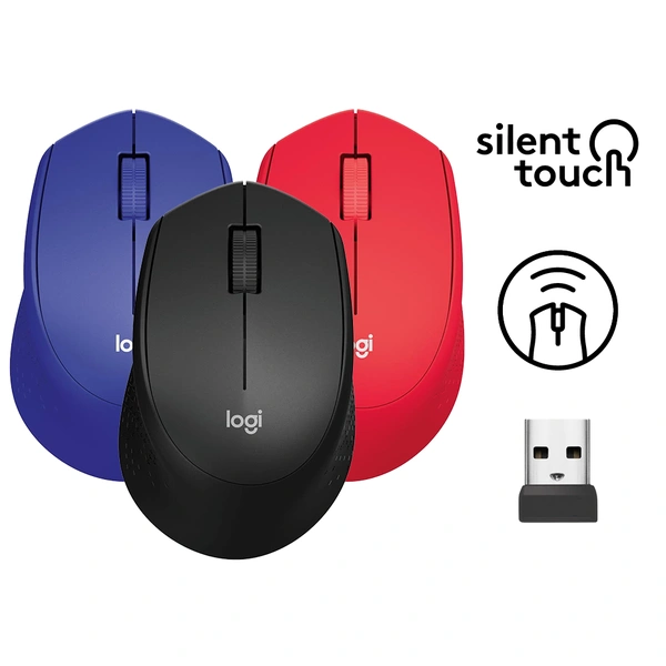 Logitech M331 Silent Plus ba màu đen xanh đỏ kèm USB receiver