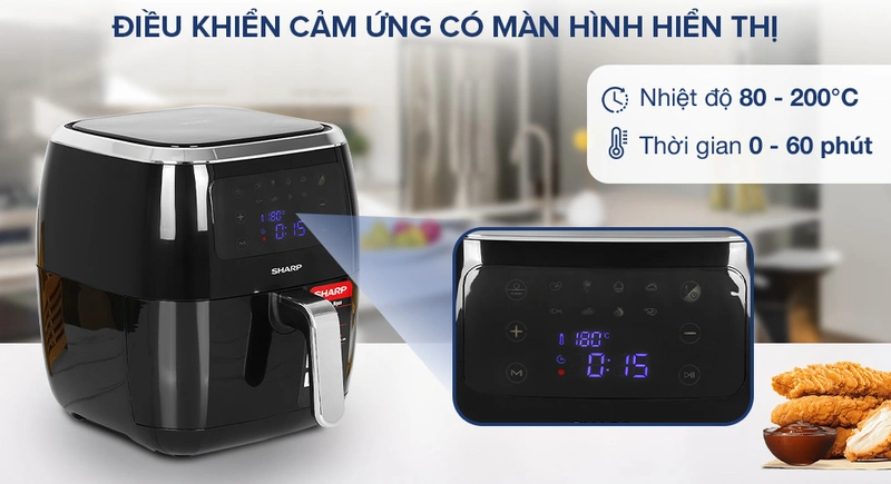 Nồi chiên không dầu Sharp KF-AF68EPV-BK 6.8 lít chiên gà nguyên con
