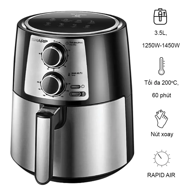 Nồi chiên không dầu Sharp KF-AF42MV-ST 4.2L núm xoay cơ