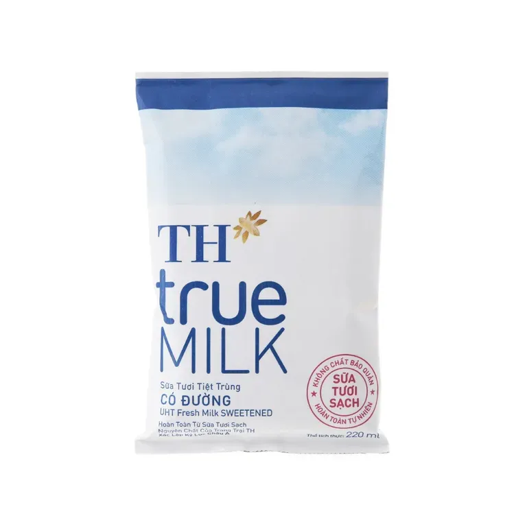 Bịch sữa tươi tiệt trùng TH True Milk có đường 220ml